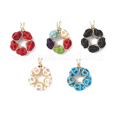 Подвески в виде черепов из синтетической бирюзы PALLOY-JF04676-1