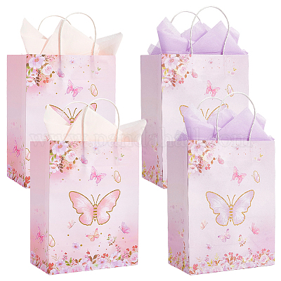 12 шт. 2-цветные бумажные упаковочные пакеты с принтом бабочек ABAG-BBC0001-29B-1