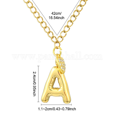 304 нержавеющая сталь прозрачный кубический цирконий сердце и буква подвеска панцирное ожерелье цепочка для женщин NJEW-FS00012-27Y-1