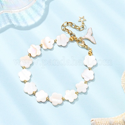 Женские браслеты из ракушек и жемчуга из бисера BJEW-JB12426-1