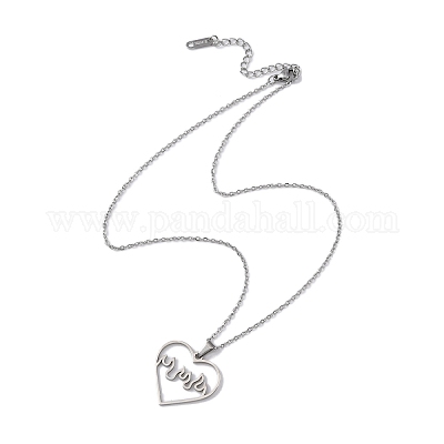 Не тускнеющие полые ожерелья с подвеской в форме сердца из нержавеющей стали 304 NJEW-C033-01B-P-1