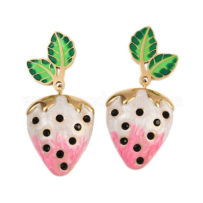Висячие серьги-гвоздики из нержавеющей стали 304 с эмалированными вставками в виде клубники EJEW-A138-10G-02-1