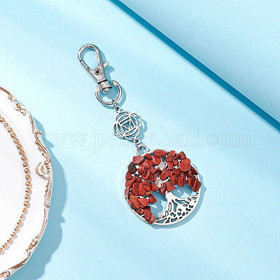 Бусины из натуральной красной яшмы и сплава с подвесками в виде дерева жизни HJEW-JM03128-07-1
