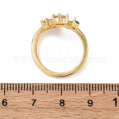 Женские кольца на палец из латуни с микропаве и кубическим цирконием RJEW-U057-13G-01-1