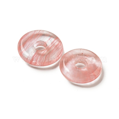 Подвески-пончики из вишневого кварцевого стекла/диски пи G-G142-01E-1