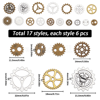 102 шт. 17 набора из сплава в стиле стимпанк в тибетском стиле TIBEP-SC0002-44-1