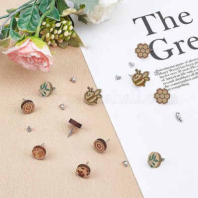 Серьги-гвоздики из натурального дерева EJEW-SC0001-22P-1