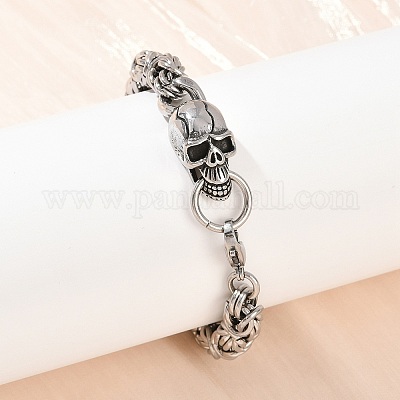 Браслеты-цепочки с черепами из нержавеющей стали 201 толщиной 9 мм для мужчин и женщин BJEW-B143-07ASP-1