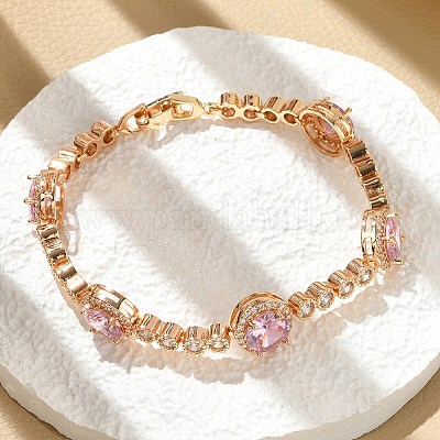 Плоские круглые латунные браслеты-цепочки с микро-паве из кубического циркония KK-R217-27G-1