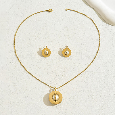 Комплекты из круглых подвесок и серег-гвоздиков из нержавеющей стали для женщин EN9770-1