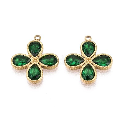 Подвески в форме четырехлистника из нержавеющей стали 304 и стекла STAS-T071-22G-1