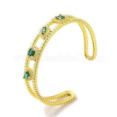 Открытый браслет-манжета с квадратным стеклом BJEW-A136-01G-02-1