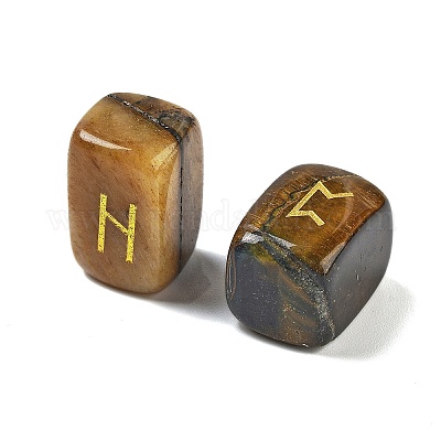 Прямоугольные натуральные рунические камни тигрового глаза G-Z059-01D-1