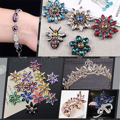 128шт 16 цвета стеклянные кабошоны со стразами RGLA-FG0001-17-1