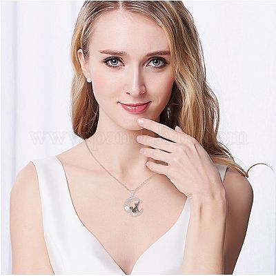 Латунное ожерелье с лунным камнем и черной кошкой JN1112A-1