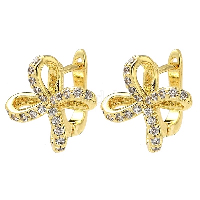 Фурнитура для сережек-колец с бантом из латуни с микропаве из прозрачного кубического циркония KK-G536-12G-1