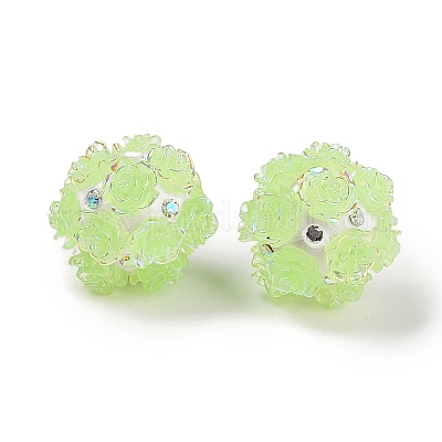 Бусины из полимерной глины ручной работы со стразами и рельефной акриловой розой CLAY-H004-06B-1