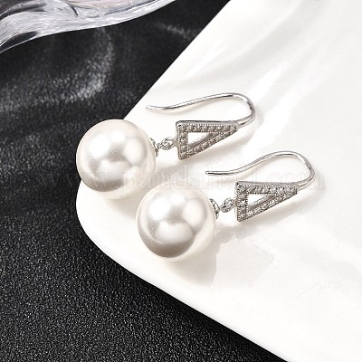 925 треугольные серьги-гвоздики из стерлингового серебра с прозрачным кубическим цирконием и круглыми подвесками EJEW-L300-02P-1