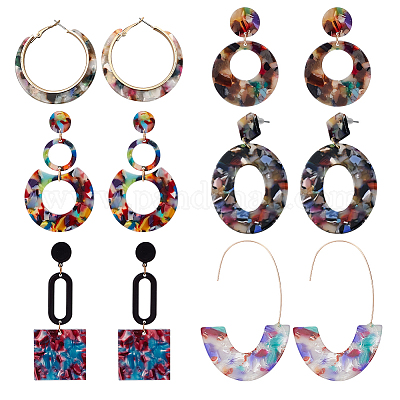 6 пара акриловых сережек-гвоздиков в 6 стилях: овальные EJEW-AN0003-36-1