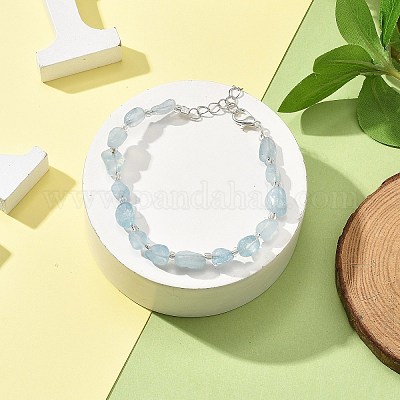 Браслеты из натуральных аквамариновых бусин для женщин BJEW-H623-02S-09-1