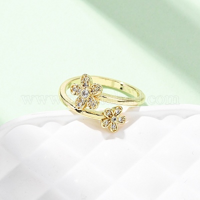 Кольца-манжеты из цветочной латуни с микропаве из кубического циркония для женщин RJEW-L334-01G-1