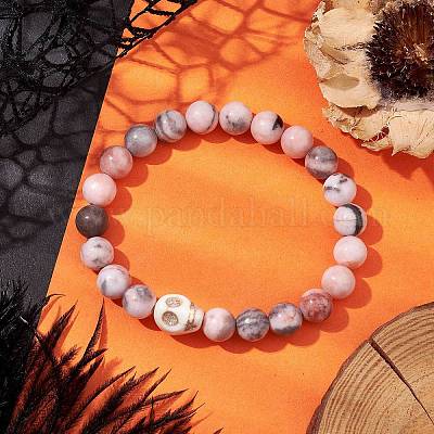 Эластичные браслеты из натуральной розовой яшмы диаметром 8.5 мм BJEW-JB10466-02-1