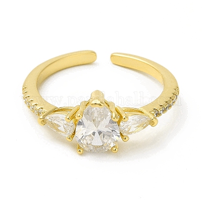 Кольцо-капля из прозрачного кубического циркония с открытой манжетой RJEW-H120-02G-1