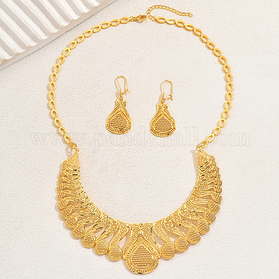 Комплекты из полых латунных серег и ожерелий в форме слезы для женщин RH0213-1