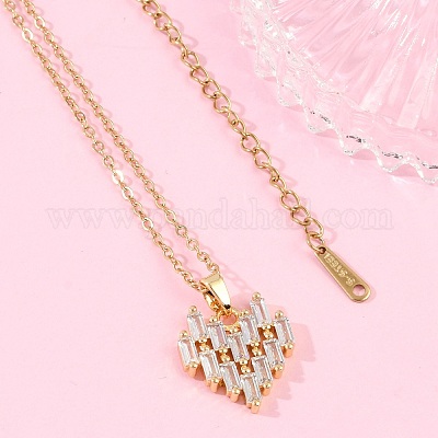 Сердечко латунный микропаве кубический цирконий кулон ожерелья NJEW-C076-25G-1