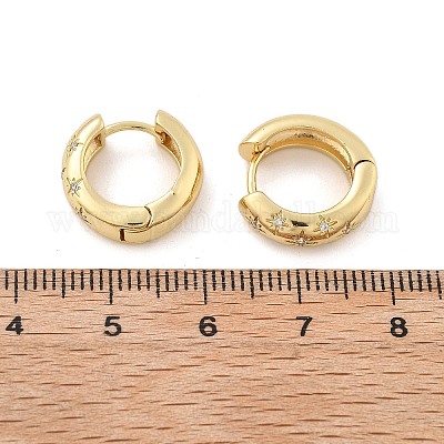 Серьги-кольца со звездами из прозрачного кубического циркония X-EJEW-C022-01G-1