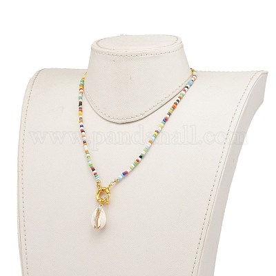 Гальванические ожерелья с подвесками в виде ракушек каури NJEW-JN03285-1