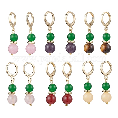 6 пара серег-колец из натурального и окрашенного малайзийского нефрита EJEW-JE06504-1