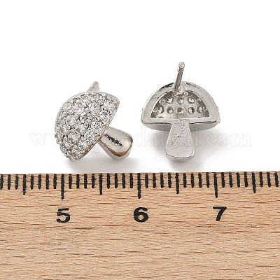Серьги-гвоздики из латуни с микропаве из прозрачных кубических цирконий в форме гриба EJEW-F895-17P-1