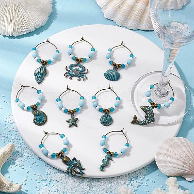 Подвески для бокалов из сплава морских животных AJEW-JO00259-1