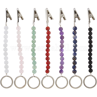 7 круглый зажим для кредитных карт с натуральными и синтетическими драгоценными камнями&nbsp;HJEW-DC00125-1