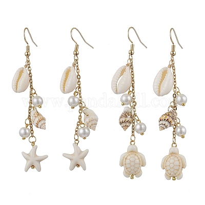 2 пара сережек-подвесок в виде звезды и черепахи из нержавеющей стали 304 EJEW-JE06400-1