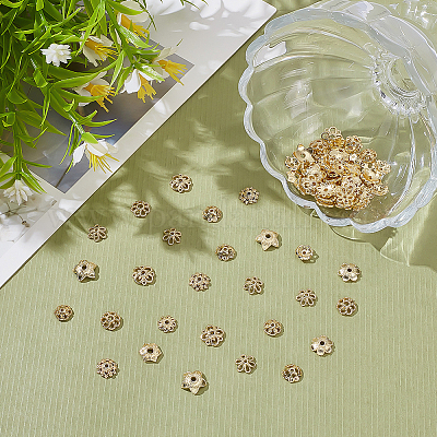 80 шт. 10 стиля латунных колпачков для бусин в виде цветка KK-ME0001-79-1