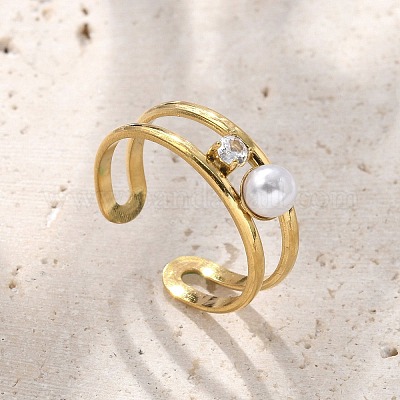 Кольца-манжеты из нержавеющей стали 304 с кубическим цирконием для женщин RJEW-D302-02G-03-1