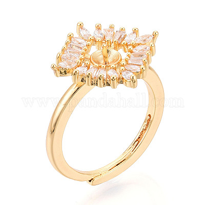 Ромбовидная латунь микропаве прозрачный кубический цирконий чашка колышек закрепка кольца KK-T076-17G-1