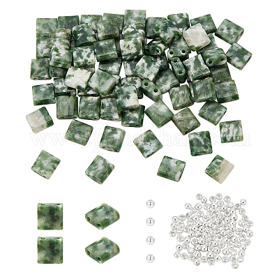 1 нить квадратные бусины из натуральной зеленой яшмы с точками G-NB0005-60-1