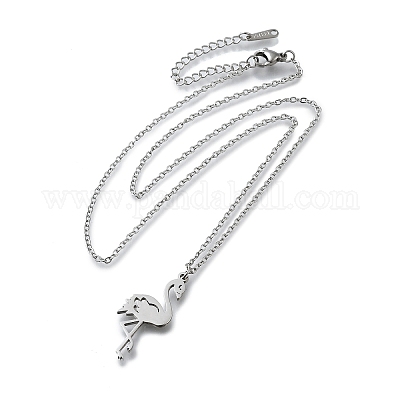 304 нержавеющая сталь кулон в форме фламинго ожерелья с цепочкой для женщин и мужчин NJEW-Q032-02A-P-1