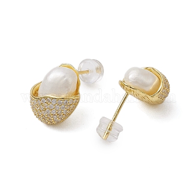 Натуральные жемчужные ушные шпильки EJEW-P286-44G-1