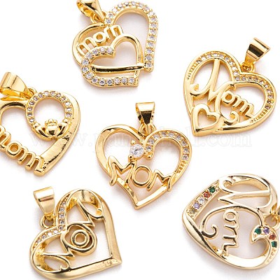 6шт 6 стиля латунные микропаве прозрачные подвески с кубическим цирконием ZIRC-LS0001-06G-1