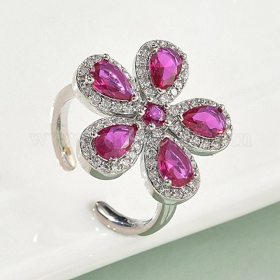 Кольца-манжеты из цветочной латуни с микропаве из кубического циркония для женщин RJEW-A069-14P-1