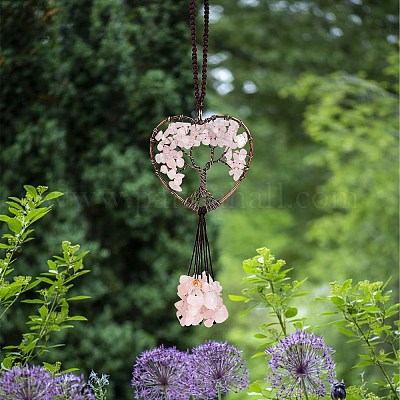 Обернутые проволокой чипсы натуральный розовый кварц большие подвесные украшения HJEW-SZ0001-25C-1