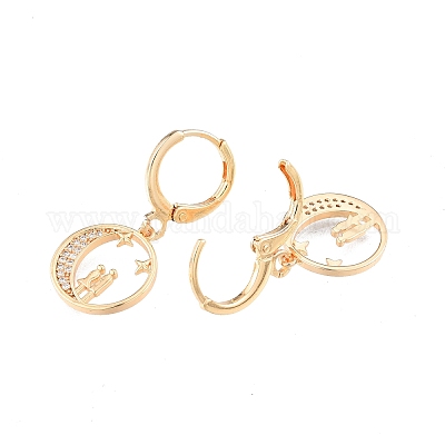 Прозрачные кубические циркониевые серьги с луной и парой подвесок EJEW-N012-63-1