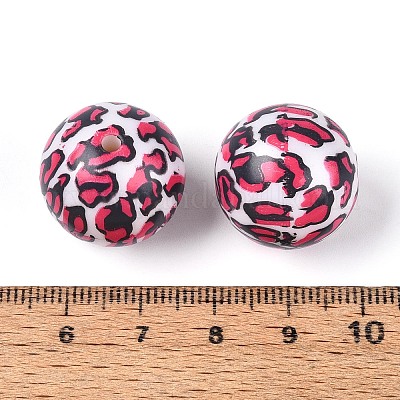 Круглые бусины из АБС-пластика с леопардовым принтом&nbsp;SACR-T017-75B-02-1