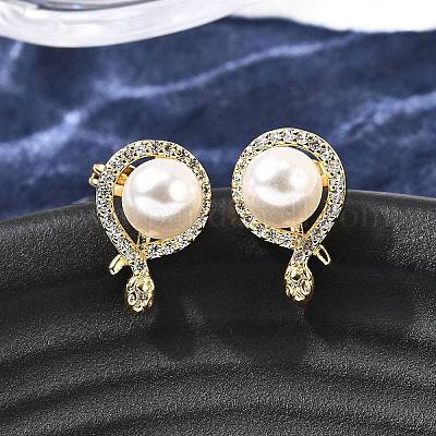 Серьги-гвоздики в форме змеи с круглыми латунными микропаве из прозрачных кубических цирконий EJEW-C154-11G-1