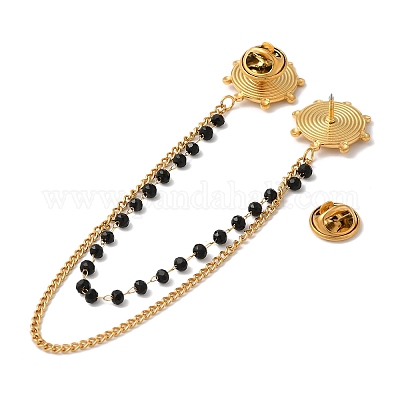 Брошь-цепочка с подвеской в виде вихря из нержавеющей стали 304 с прозрачными кубическими цирконами и окрашенными черными камнями&nbsp;JEWB-S021-08G-1