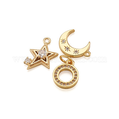 10шт 5 стиля латунные микропаве прозрачные подвески с кубическим цирконием ZIRC-BT0001-01G-1